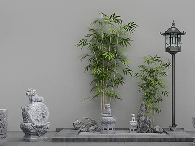 3d园艺小品庭院阳台假山植物模型