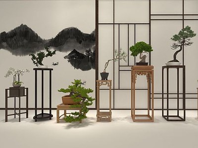 新中式植物摆件模型