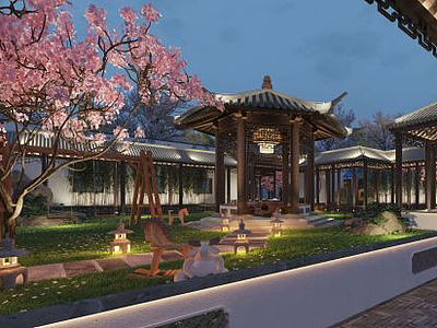 3d中式庭院园林景观模型