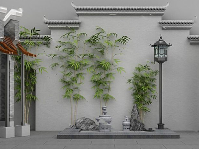 园艺小品庭院阳台假山植物模型3d模型