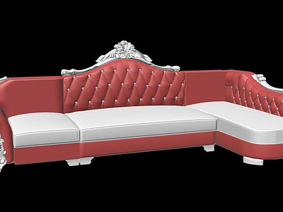 3d七字形欧式沙发皮或布模型