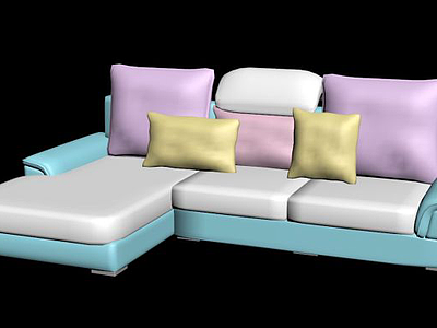 3d七字型布艺简约沙发模型