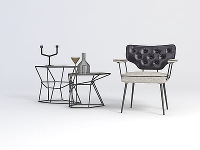 几何椅子铁艺茶几组合3d模型