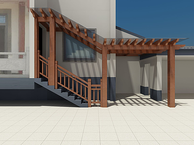 3d别墅入户廊架模型