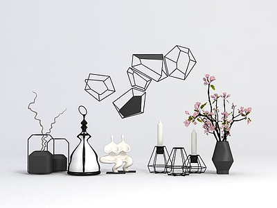 3d现代装饰花瓶烛台组合模型