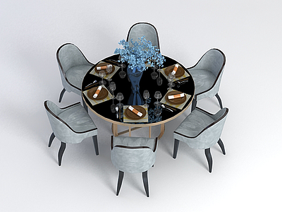年夜饭圆餐桌椅模型
