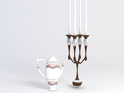 中式茶壶烛台组合模型