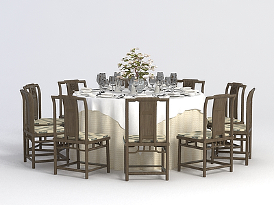 中式多人餐桌椅模型3d模型