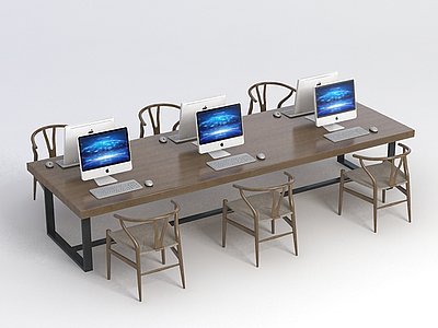 3d办公桌椅电脑组合模型