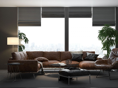 3d现代黑白灰的客厅模型