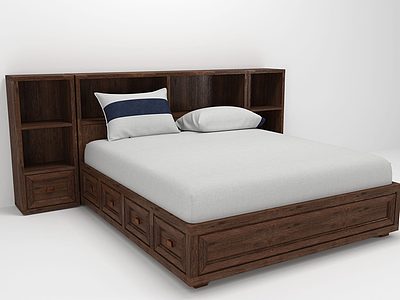 现代异形床头柜双人木床模型