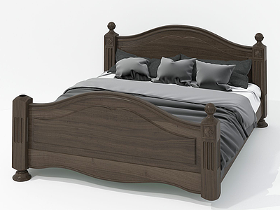 现代休闲双人木床模型