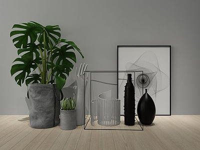 北欧装饰画花瓶组合模型3d模型