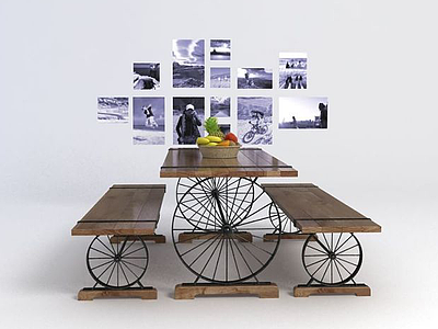 3d工业风轮子桌椅模型