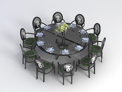 3d宴会餐桌餐椅组合模型