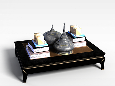 3d中式古典茶几陈设品组合模型