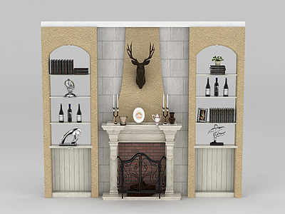 客厅壁炉置物架组合模型3d模型