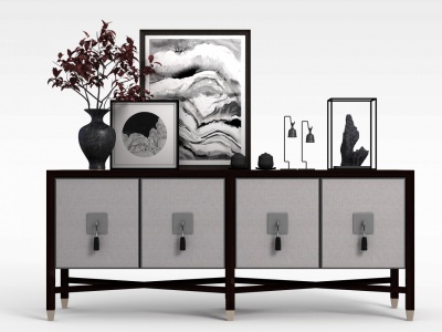 3d中式装饰柜摆品组合模型
