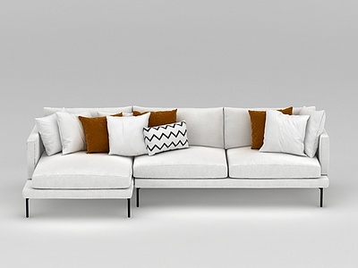 3d白色布艺拐角沙发免费模型
