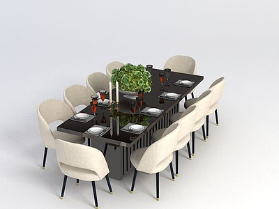 3d多人餐桌椅模型