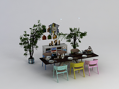 3d田园风餐桌椅模型