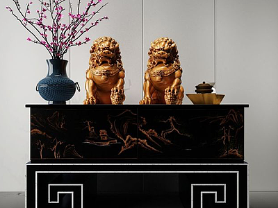 3d木雕狮子中式装饰模型