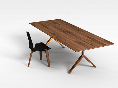 3d简约原木桌椅模型