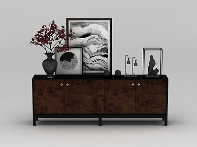 3d中式实木装饰柜挂画组合免费模型