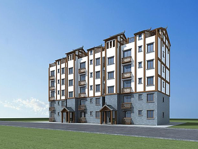 中式多层住宅楼模型3d模型