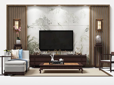 客厅电视墙模型3d模型