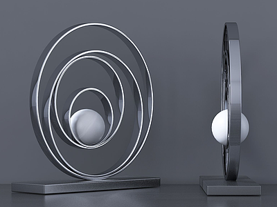 3d现代设计创意圆圈台灯模型