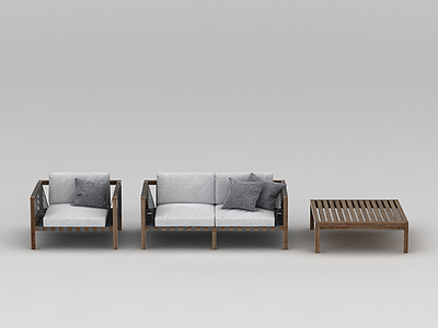 3d简约木质沙发茶几组合模型