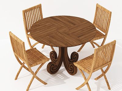 3d现代实木休闲桌椅模型