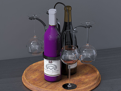 3d现代桌面摆件红酒酒杯模型