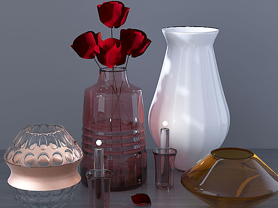 现代桌面摆件瓶子蜡烛花模型3d模型