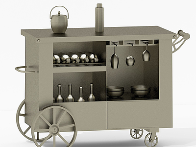 3d现代餐具移动餐车模型