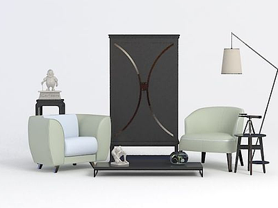 3d现代沙发椅高柜组合模型