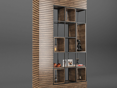 3d现代木质客厅展示柜模型