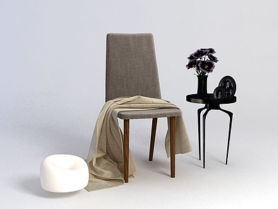 3d现代单椅毛绒矮凳模型