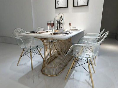3d现代个性餐桌椅组合模型