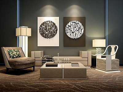3d新中式沙发立体壁画组合模型