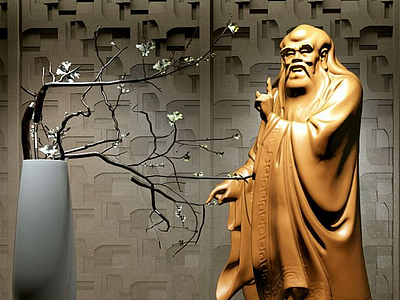 3d中式孔子雕塑模型