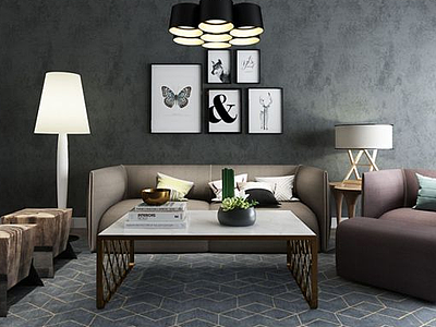 3d现代组合沙发茶几模型