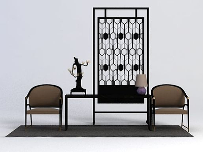3d新中式单椅饰品组合模型