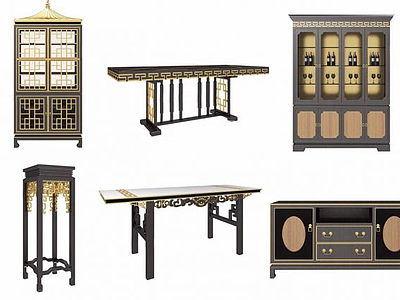 3d中式桌几酒柜组合模型