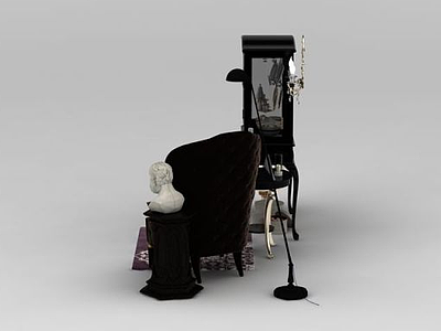 欧式餐边柜单人沙发椅组合模型3d模型