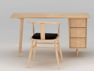 3d白橡木桌椅模型