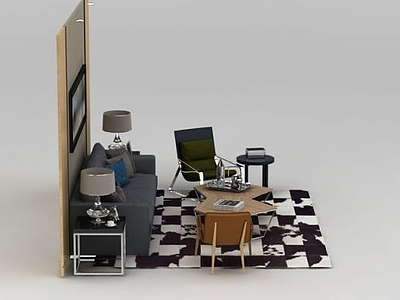 3d现代客厅<font class='myIsRed'>沙发椅</font>茶几组合模型