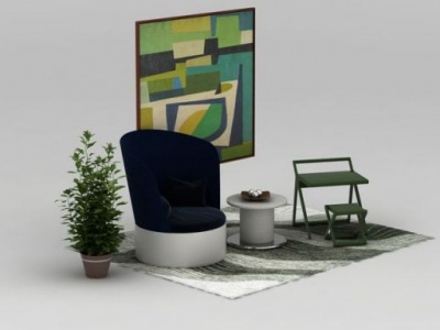 3d现代单人沙发茶几模型
