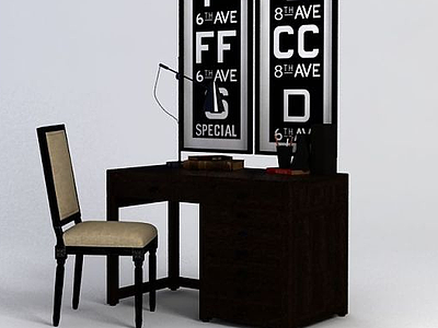 3d美式简约书桌椅免费模型